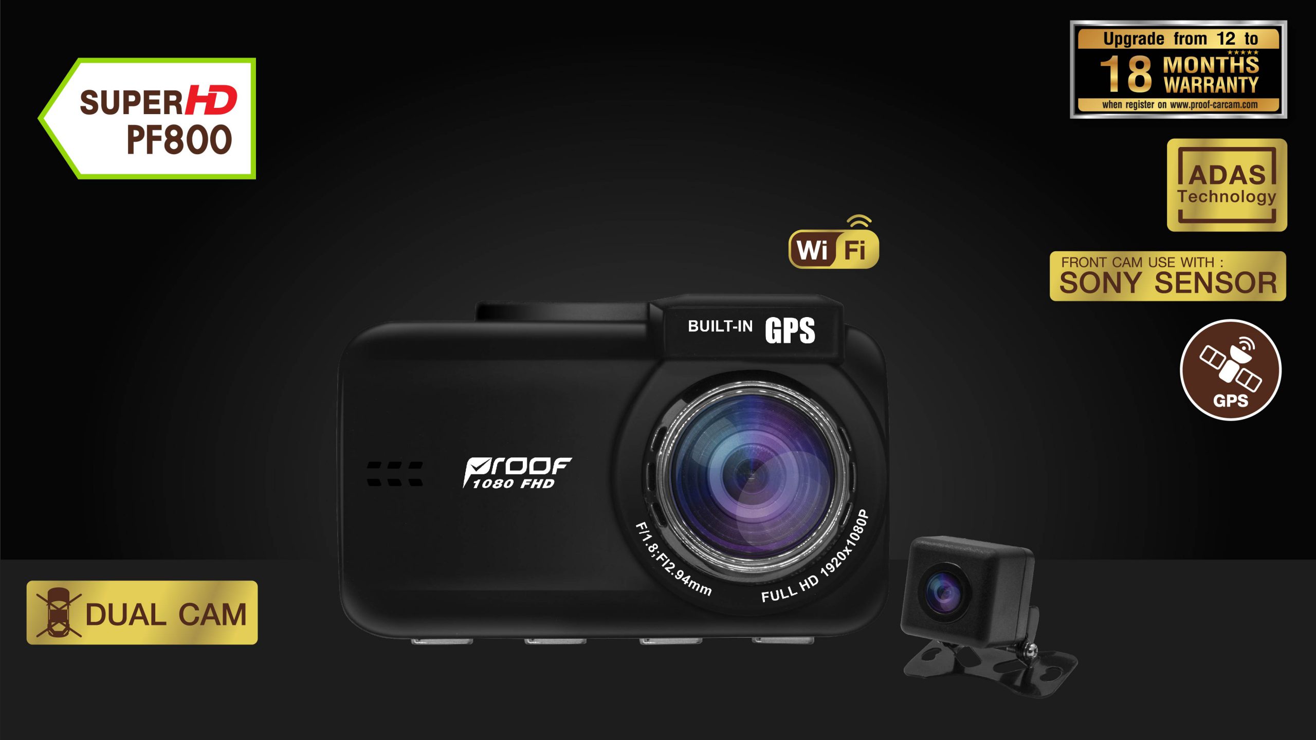 กล้องติดรถยนต์หน้า-หลัง PF800 – Super HD